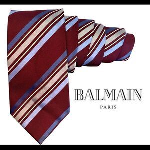 BALMAIN maroon burgundy blue gray silk formal tie